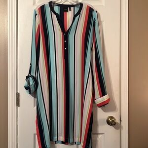 Rafaella Colorful Stripe Belted Tunic Dress Size Large